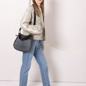 STELLA Leather Handbag - Grey & Suede