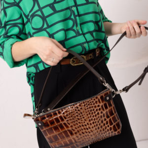 TOMMY Leather Bag with Two Handles - Alligator Pattern