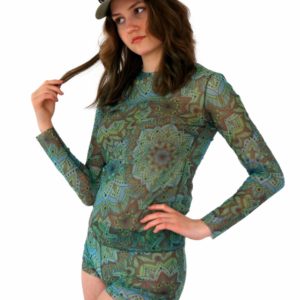 Tan-Through Long Sleeve Shirt – Green Mandala