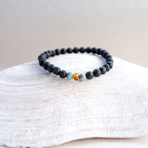 Lava Stone Bracelet with Amber and Turquoise