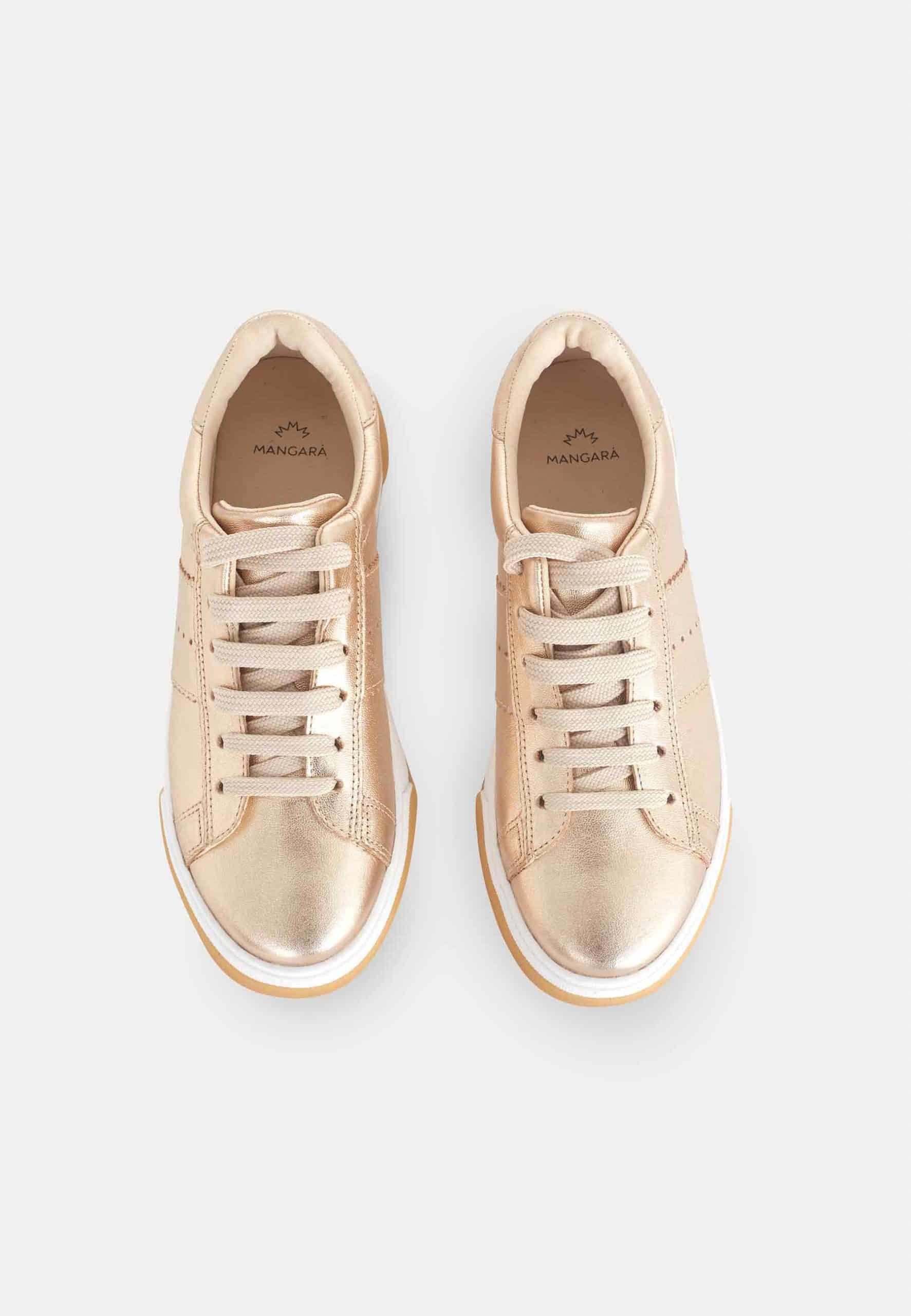 Women's Leather Sneakers - Metallic Golden – Image 2