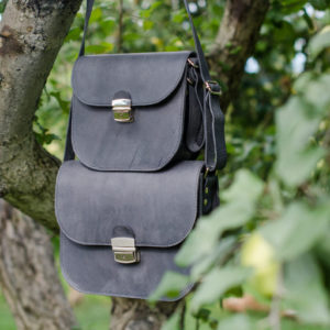 Natural Leather Saddle Bag Large – Grey